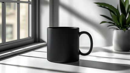 Black coffee mug with a matte finish and logo mockup, set on a clean white surface