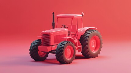 Obraz premium Bright red tractor with large wheels on a smooth background in a playful design setting