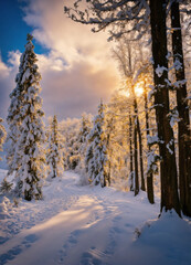Fototapeta premium winter forest in the morning