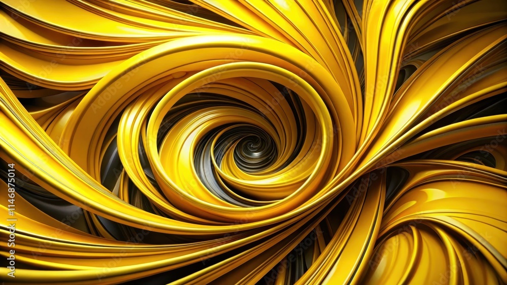Poster Abstract Yellow and Black Spiral Pattern A mesmerizing and vibrant composition of intertwining curves creating a dynamic, hypnotic effect.