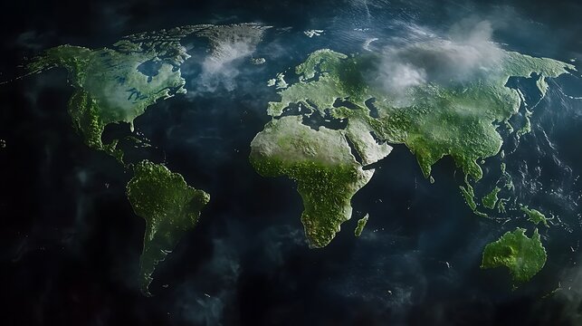 A global map overlaid with animated greenhouse gas emissions, highlighting the most polluting countries. 