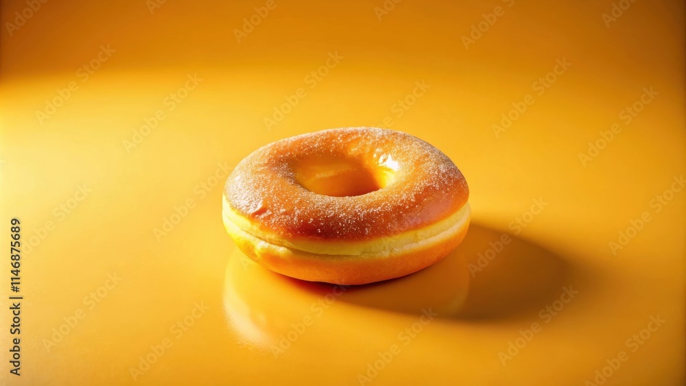 Poster A single powdered donut with a hint of yellow filling resting on a vibrant yellow background.