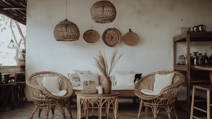Bohemian Style Rattan Lounge With Woven Decor