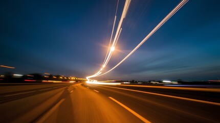 glowing highway light trails with dynamic urban energy and motion streaks