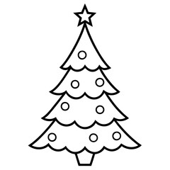 Christmas Tree Line Art Vector on White Background