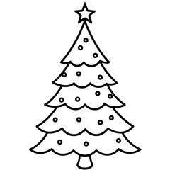 Christmas Tree Line Art Vector on White Background