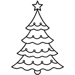 Christmas Tree Line Art Vector on White Background