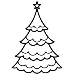 Christmas Tree Line Art Vector on White Background