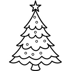 Christmas Tree Line Art Vector on White Background
