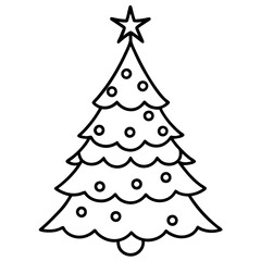 Christmas Tree Line Art Vector on White Background
