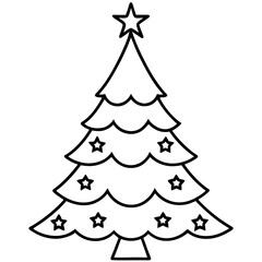 Christmas Tree Line Art Vector on White Background