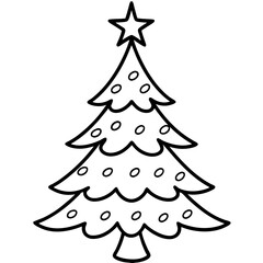 Christmas Tree Line Art Vector on White Background