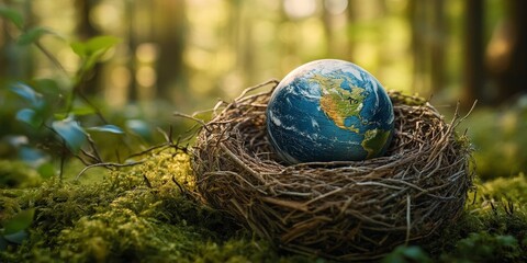 Planet Earth in a Bird Nest Environmental Art