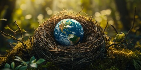 Planet Earth in a Bird Nest Environmental Art