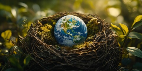 Planet Earth in a Bird Nest Environmental Art