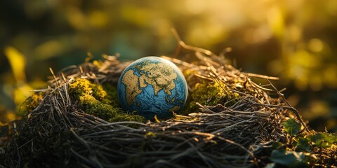 Planet Earth in a Bird Nest Environmental Art