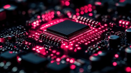 Fototapeta premium Illuminated microchip on circuit board.
