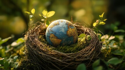 Planet Earth in a Bird Nest Environmental Art
