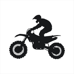 Naklejka premium black and white Motocross rider on a motorcycle silhouette vector on white background