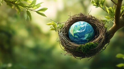 Planet Earth in a Bird Nest Environmental Art