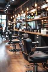 barber shop scene, a skilled barber effortlessly styling a clients hair in a vibrant barber shop, surrounded by an array of grooming tools