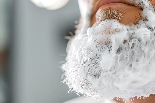 barber shaving process, a close-up of a barber with a beard shaving a clients face with exceptional precision