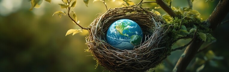Planet Earth in a Bird Nest Environmental Art