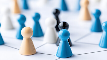 Obraz premium Colorfully Diverse Figurines on a Board Representing Connections and Interactions in a Community