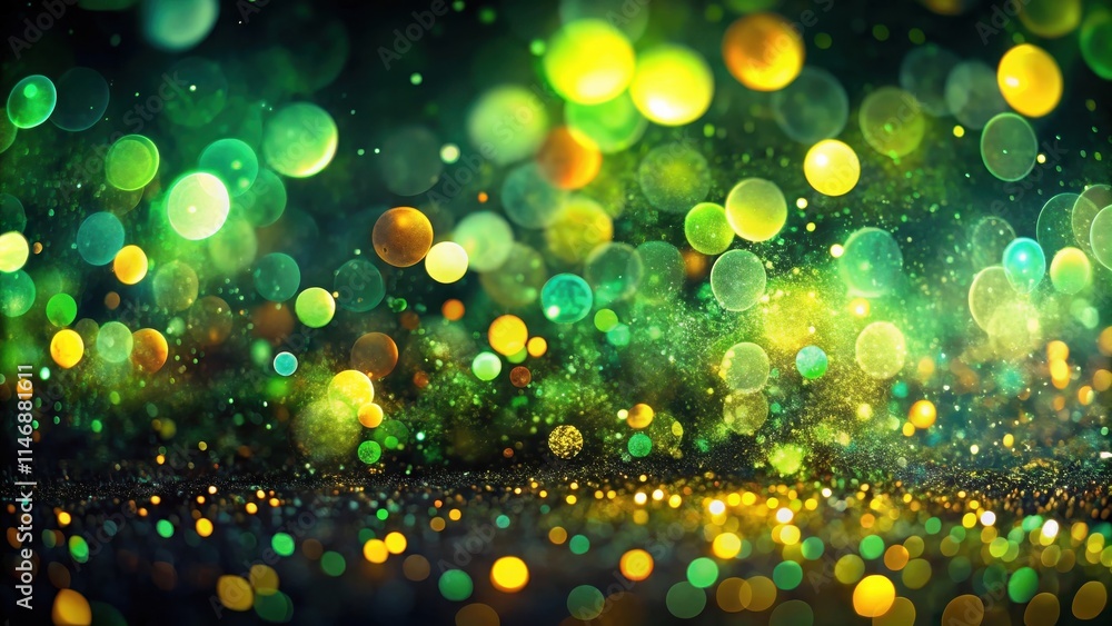Poster abstract green and yellow glitter background with bokeh lights