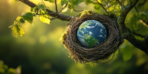 Planet Earth in a Bird Nest Environmental Art
