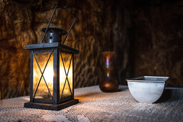 old lantern on the table