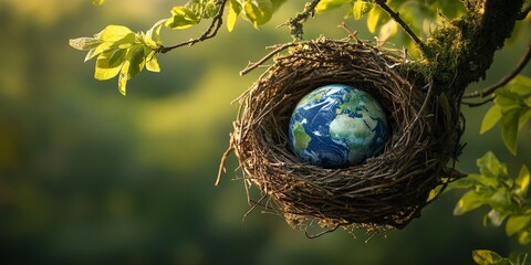 Planet Earth in a Bird Nest Environmental Art