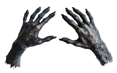 Pair of zombie hands with long nails on transparent or white background,png