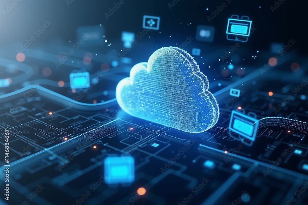 Aufkleber elevate your tech brand with this captivating blue circuit board and cloud computing concept image.