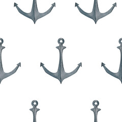 A seamless pattern featuring anchors, created in a vibrant watercolor style. Perfect for maritime-themed decor, adventure invitations, or anything related to sea journeys and nautical adventures