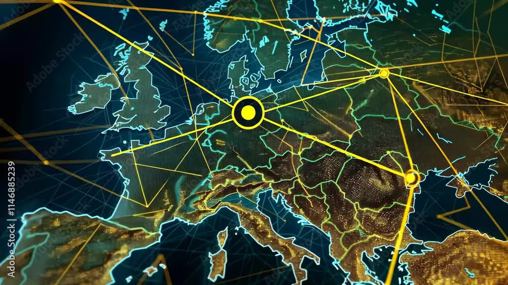 Poster a digital representation showcases the intricate web of connections throughout europe, emphasizing t
