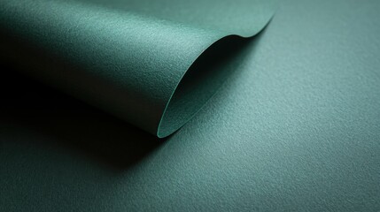 Close-Up View of a Slightly Curled Sheet of Dark Green Textured Paper with a Soft Finish, Ideal for Backgrounds and Art Projects