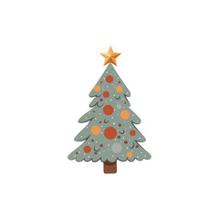 Christmas tree without decorations isolated on white background. Decorations with balls and garlands. Vector illustration. For New Year cards, banners, posters.