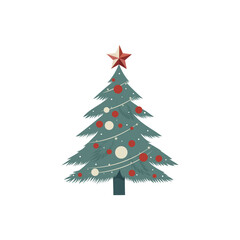 Christmas tree without decorations isolated on white background. Decorations with balls and garlands. Vector illustration. For New Year cards, banners, posters.