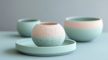 Pastel Green Ceramic Pots and Dish Displayed Together