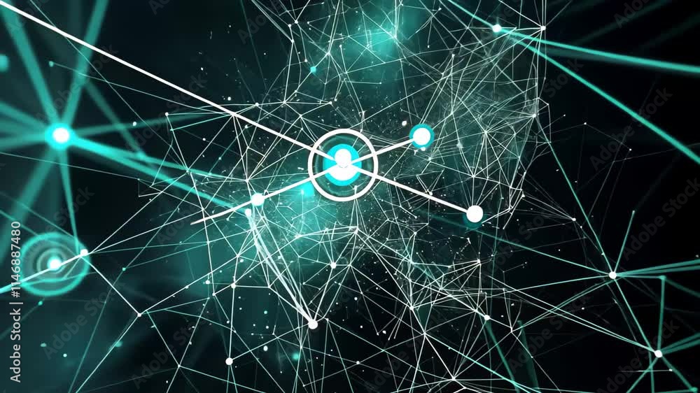 Poster an intricate network of glowing nodes and lines spreads across a dark background, creating a cosmic 