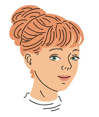 Cute little girl. Head portrait. Happy smile on your face. Children and childhood. Cartoon vector illustration isolated on white background