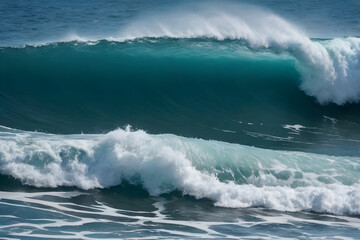 Fototapeta premium Giant turquoise ocean wave breaking on a sunny day