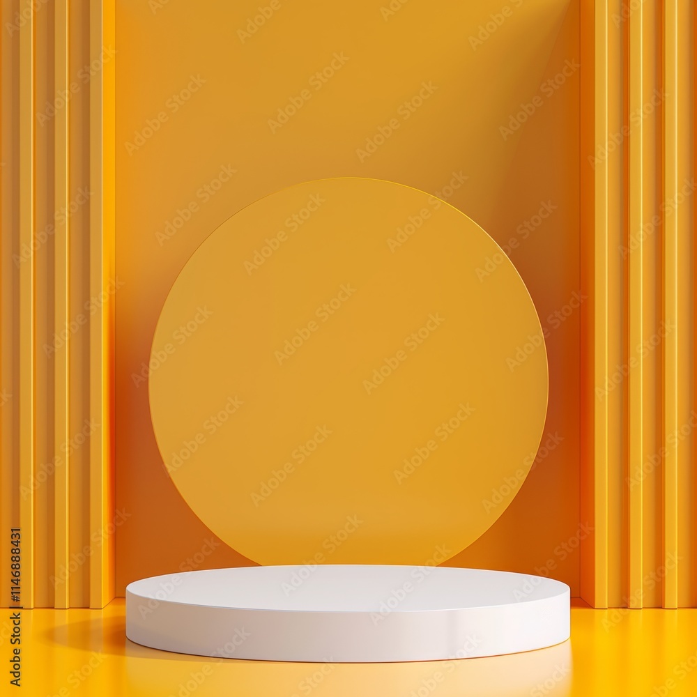 Poster a modern abstract composition featuring a minimalist yellow and white color scheme with geometric sh