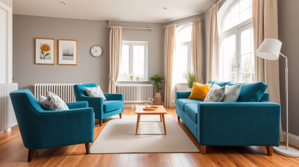 Fototapeta premium Energy-Efficient Electric Radiator in a Living Room, Creating a Cozy Atmosphere for the Chilly Winter Season in UK Homes