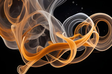 Golden and white smoke creating abstract shapes on black background