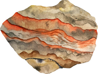 Illustration of watercolor agate stone with streaks effect. A cut of orange and brown mineral. A gemstone slice.