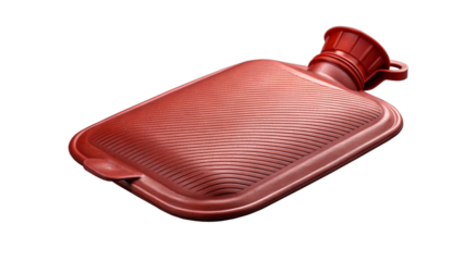 Rubber Hot Water Bottle,red bottle with label.