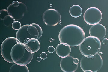 Soap bubbles floating on a dark green background