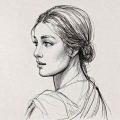 A pencil sketch of a woman with braided hair.